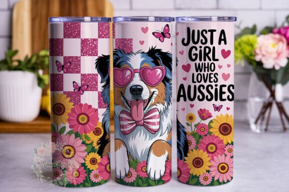 Aussie Dog Glitter Bow Tumbler Wrap