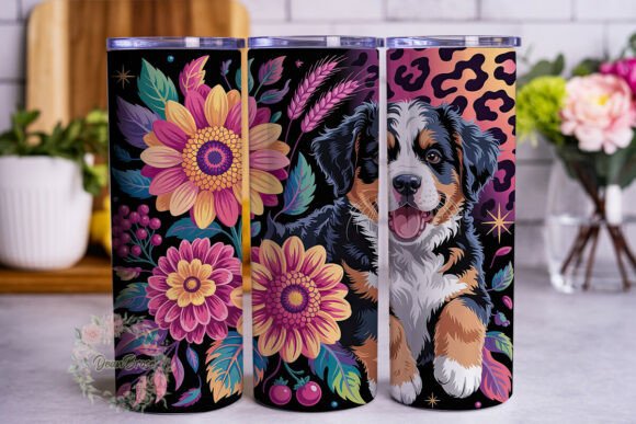 Bernese Dog Pink Floral 20oz Tumbler Wra