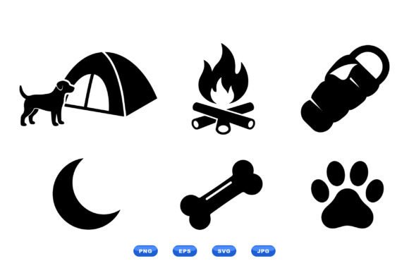 Camping Dog Icon Clipart Set