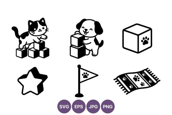 Cat Dog Paw Print Vector Icon Set