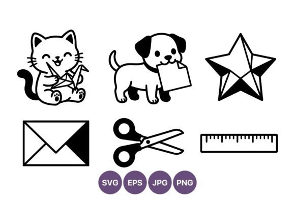 Cat Dog Star Mail Scissors Ruler Vector