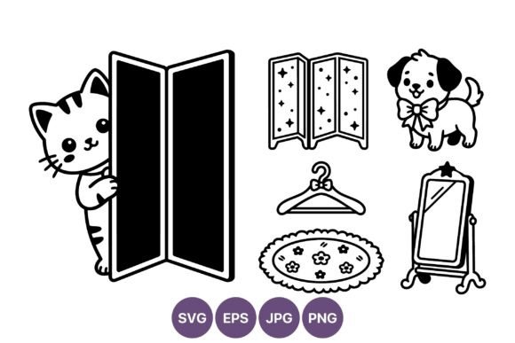 Cute Cat and Dog Black White Vector