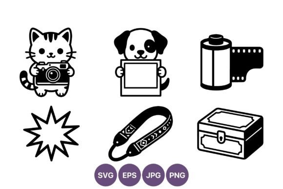Cute Cat Camera Dog Frame Black White
