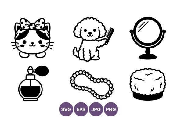 Cute Cat Dog Comb Mirror Pearl Necklace