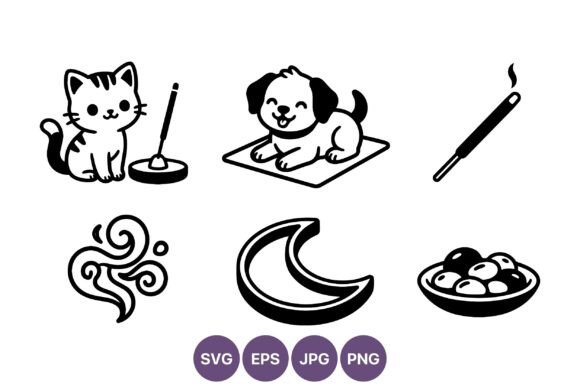 Cute Cat Dog Incense Vector Art