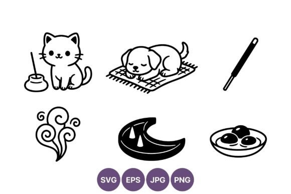 Cute Cat Dog Moon Vector Art