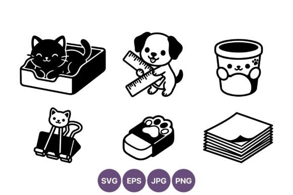 Cute Cat Dog Office Supplies Vector Art