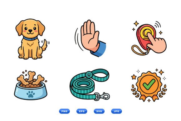 Cute Dog Walking Icon Set