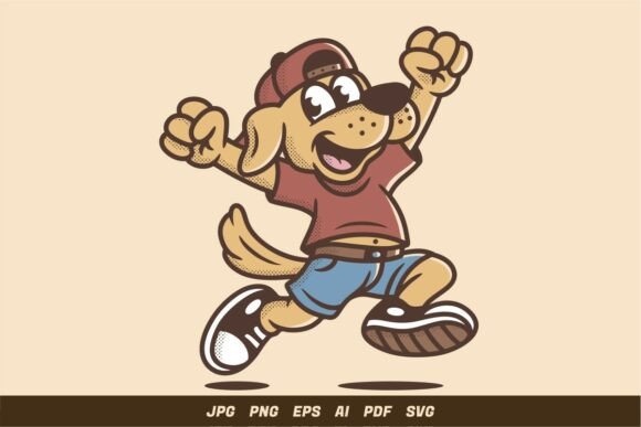 Cute Jumping Dog Cartoon Illustration