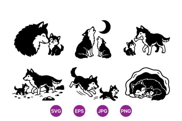 Cute Wolf Family Svg Clipart