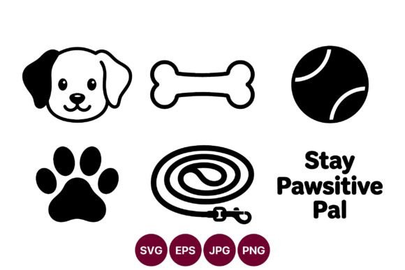Dog Face with Bone Ball Paw Print Stay