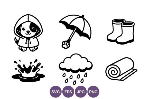 Dog in Raincoat Rain Items Vector Art