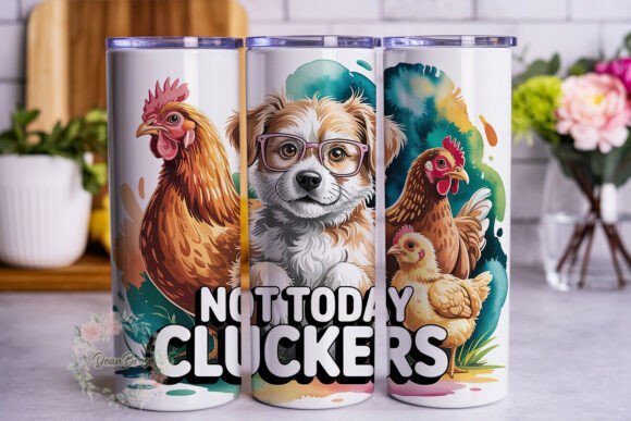 Dog with Chickens Funny 20oz Skinny Tumb