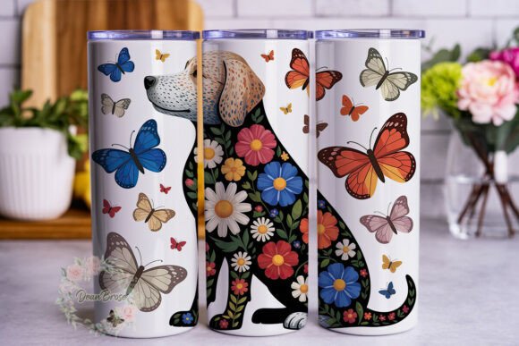 Floral Dog Butterflies 20oz Tumbler Wrap