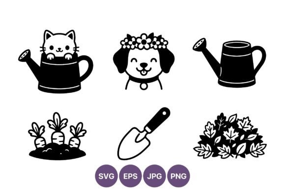 Gardening Black White Cute Cat Dog Icons