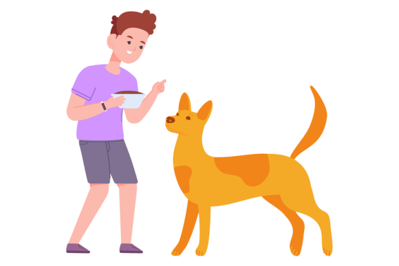 Happy Dog Owner Kid Feed Pet Icon