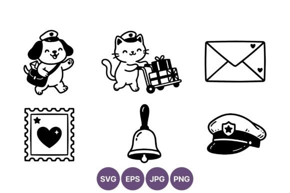 Mail Carrier Dog and Cat Cartoon Icons