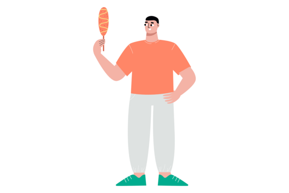 Man Eat Corn Dog. Urban Fast Food Icon