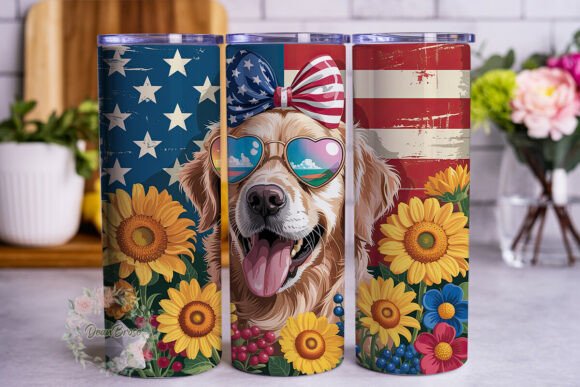 Patriotic Dog Sunflower 20oz Wrap