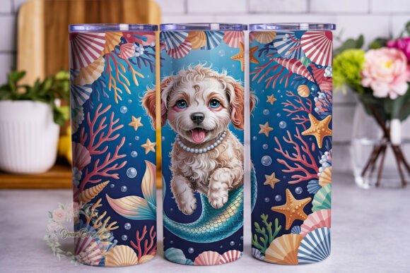 Patriotic Mermaid Dog 20oz Tumbler Wrap