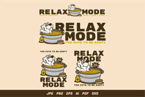 Retro Relax Dog Bathing Illustration Set