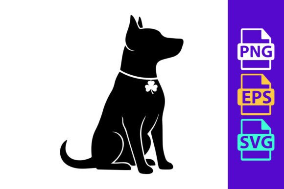 Sitting Dog with Lucky Clover