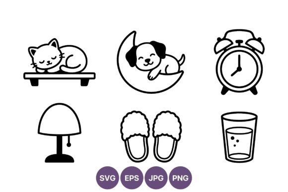 Sleeping Cat and Dog Vector Icons