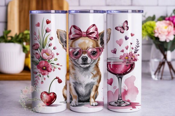 Valentine's Dog Pink Flowers 20oz Tumble